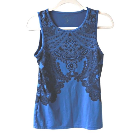 Athleta muscle up 2 tank top in printed in navy blue with paisley print size XS - Picture 1 of 4